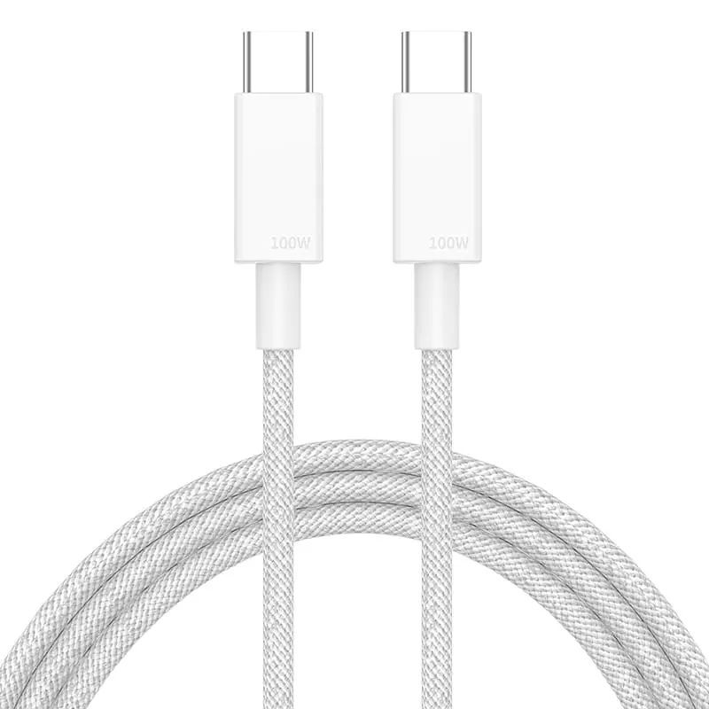 100W USB-C - USB-C kaapeli 1m - Punottu valkoinen