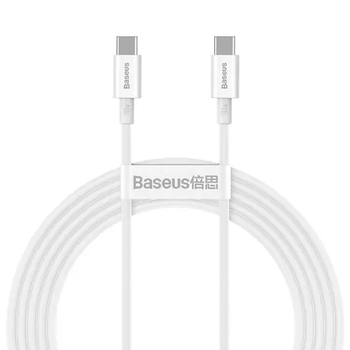 100W USB-C - USB-C kaapeli 2m - Punottu valkoinen (Baseus)