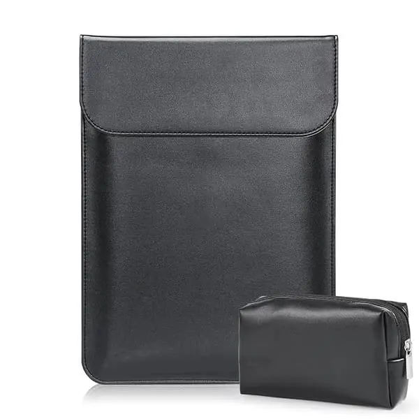 13.3" Laptop Sleeve and Accessory Pouch for MacBook - PU Leather - Black