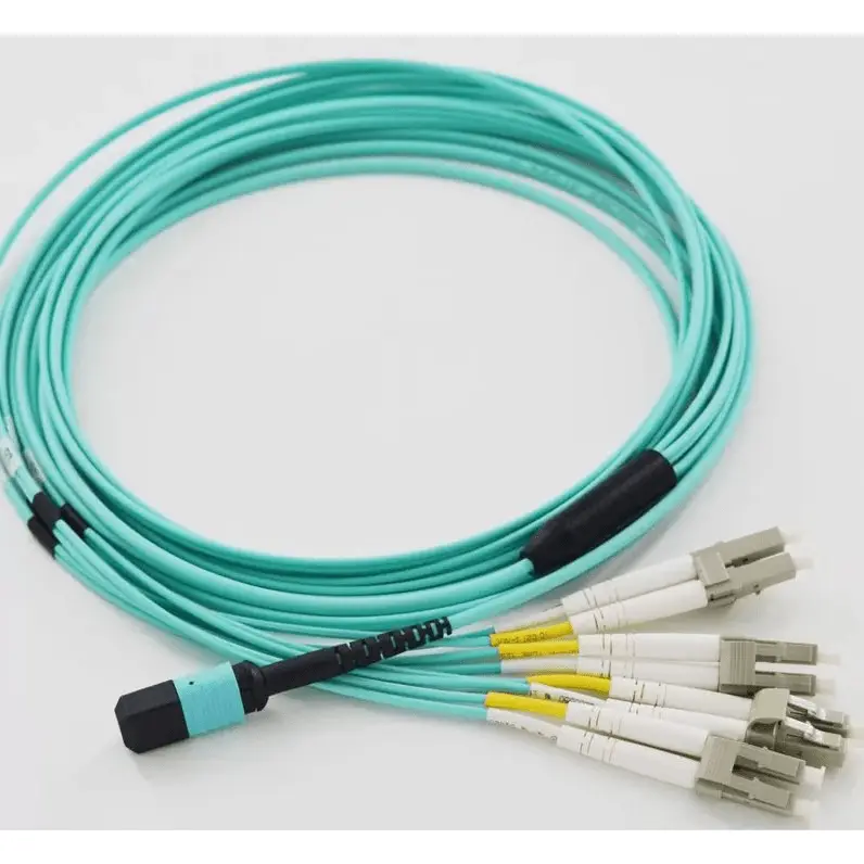 2m MPO Female to 4 LC/UPC Duplex 8-Fiber Type B OM3 50/125 Multimode Breakout Cable (Elite, LSZH, Aqua)