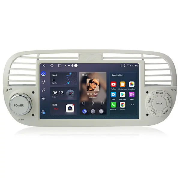 7-inch Android Multimedia CarPlay Radio for Fiat 500 (2007-2015), White