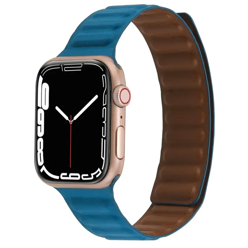 Apple Watch 44 / 45 / 46 / 49 mm Magneettinen Nahkaranneke - Merensininen