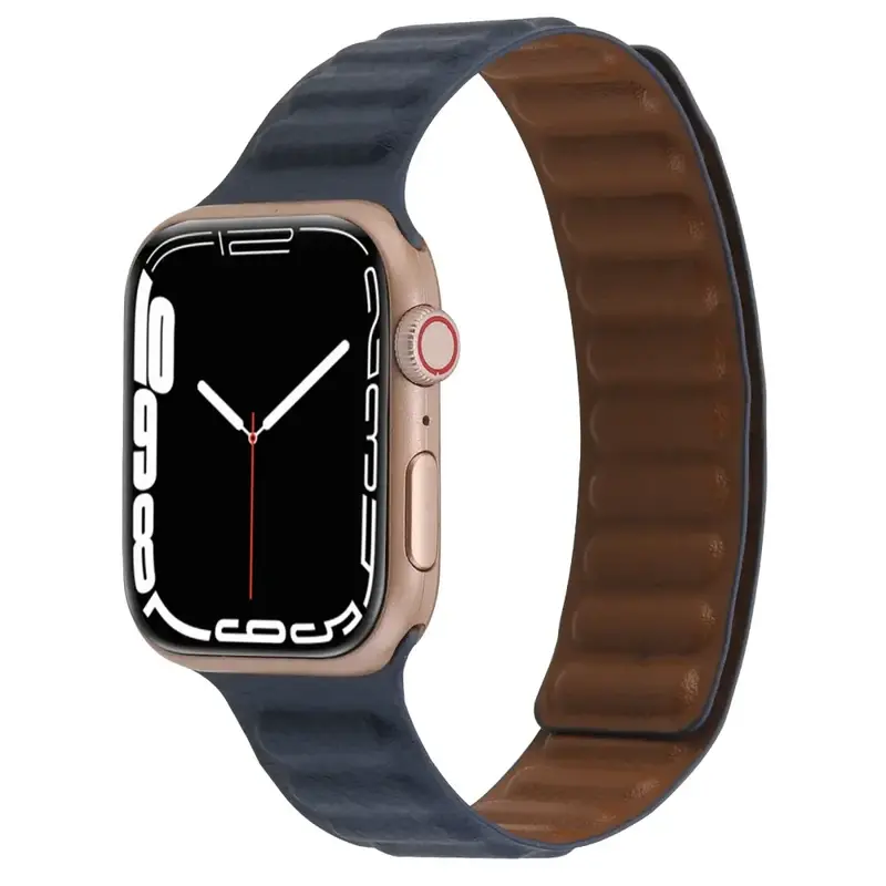 Apple Watch 44 / 45 / 46 / 49 mm Magneettinen Nahkaranneke - Tummansininen