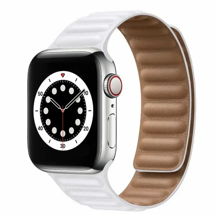 Apple Watch 44 / 45 / 46 / 49 mm Magneettinen Nahkaranneke - Valkoinen