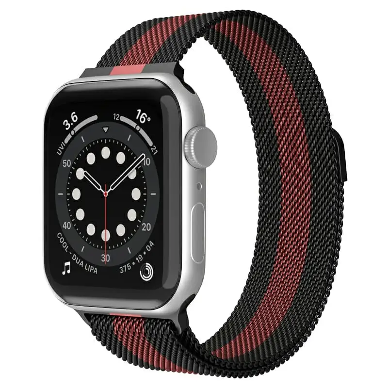Apple Watch 44 / 45 / 46 / 49 mm Magneettinen Teräsranneke - Musta / Punainen