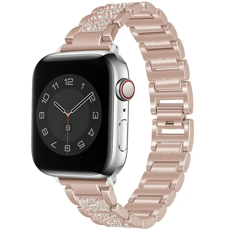 Apple Watch 44 / 45 / 46 / 49 mm Metalliranneke timanteilla - Roosakulta