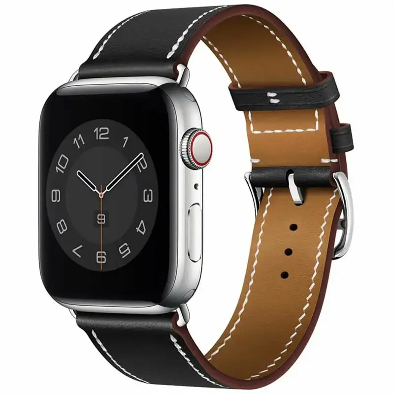 Apple Watch 44 / 45 / 46 / 49 mm Nahkaranneke - Musta