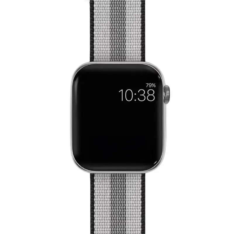 Apple Watch 44 / 45 / 46 / 49 mm Nylon ranneke - Musta/Harmaa