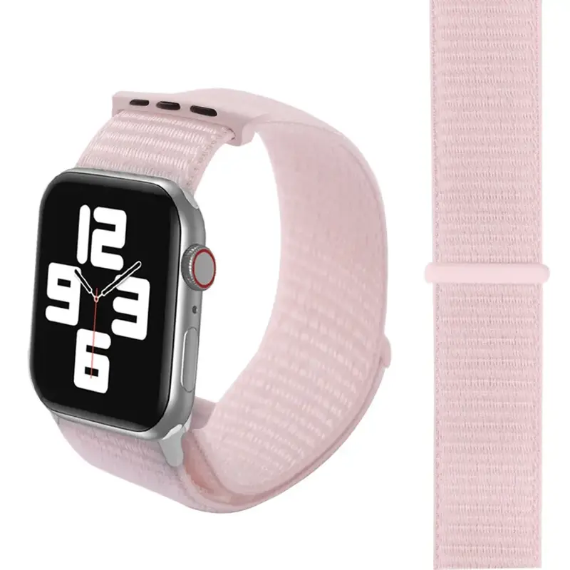 Apple Watch 44 / 45 / 46 / 49 mm Nylon ranneke - Vaaleanpunainen
