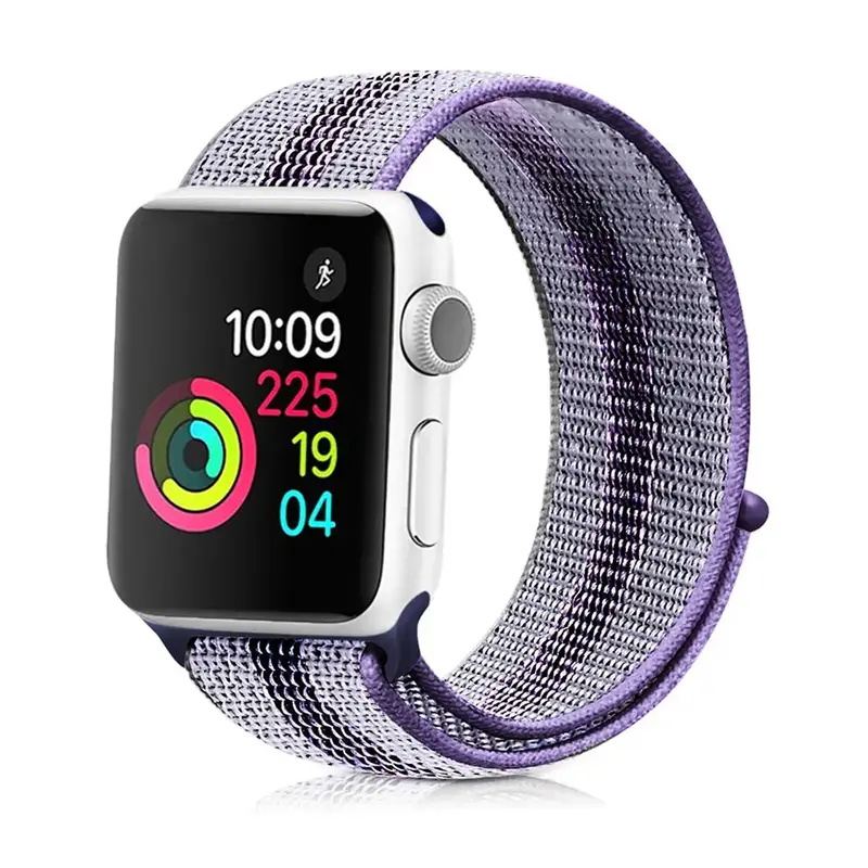 Apple Watch 44 / 45 / 46 / 49 mm Nylon ranneke - Violetti/Valkoinen