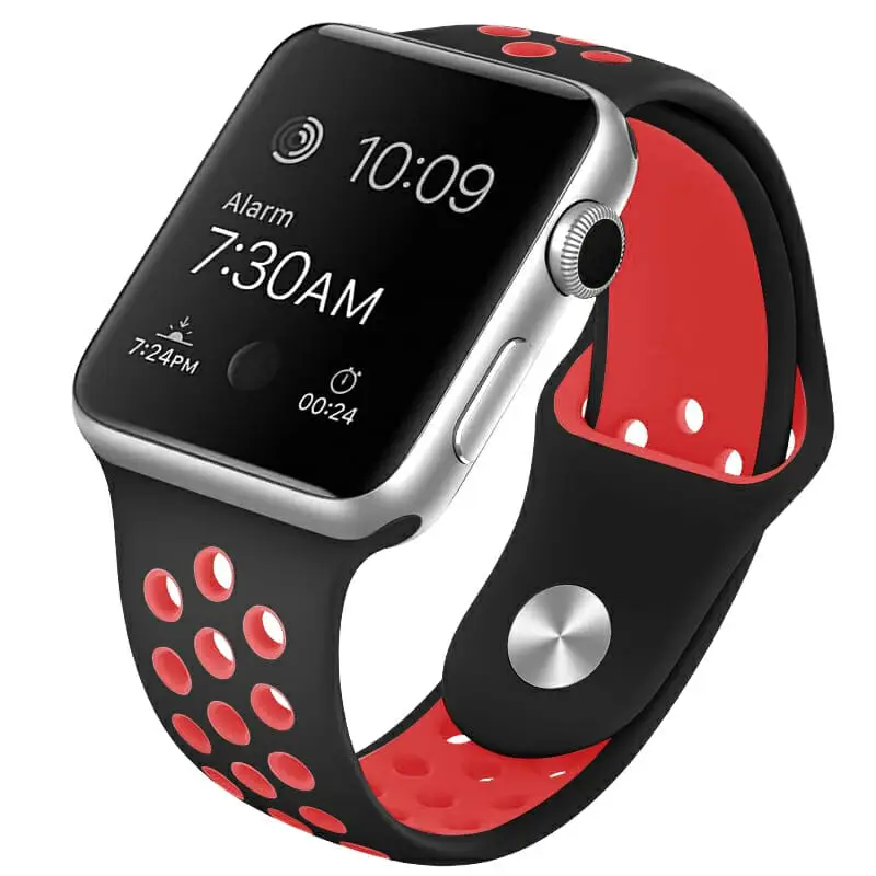 Apple Watch 44 / 45 / 46 / 49 mm Urheiluranneke - M/L - Musta/Punainen