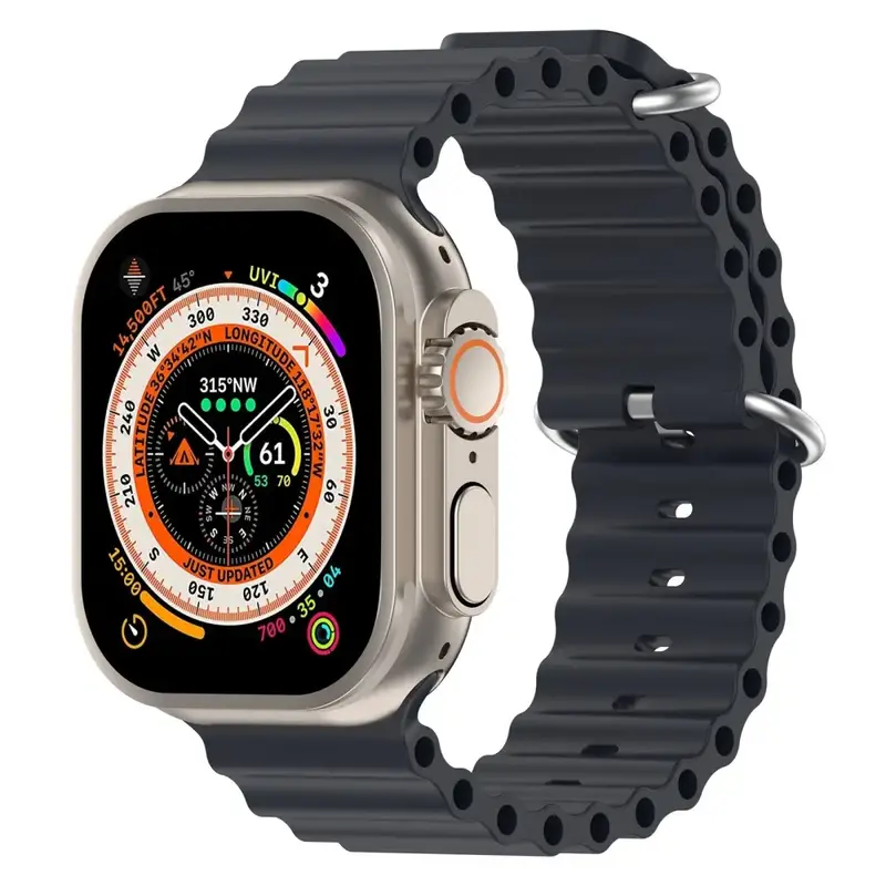 Apple Watch Ocean silikoniranneke 44 / 45 / 46 / 49 mm - Musta