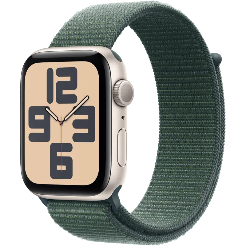 Apple Watch SE (2nd Gen) 44mm GPS with Starlight Alum Case and Green Sport Loop
