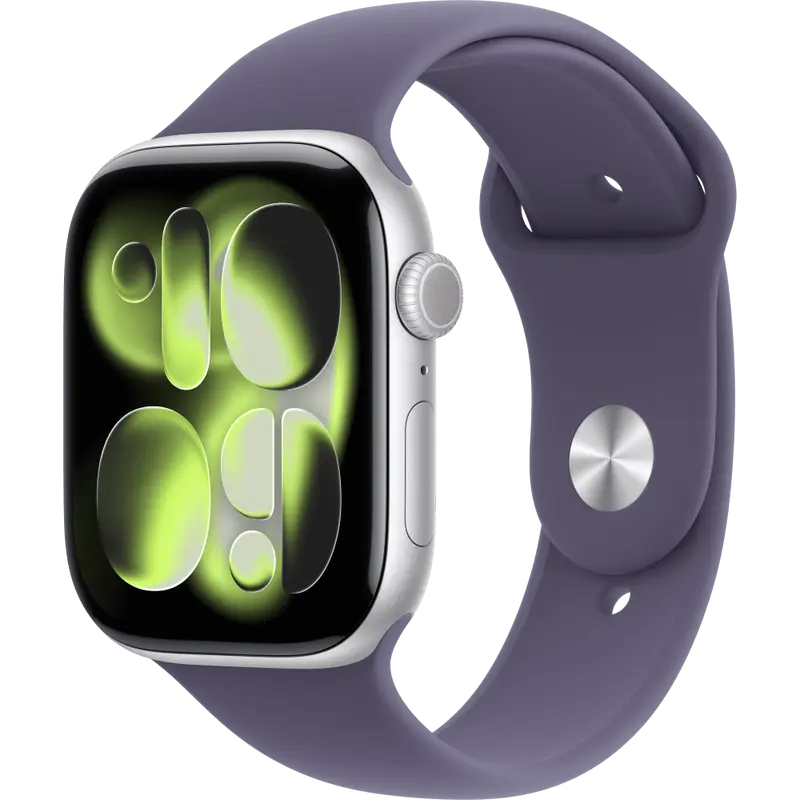 Apple Watch Series 11 (GPS, 46 mm) Silver/Mist Violet Sport Band, M/L