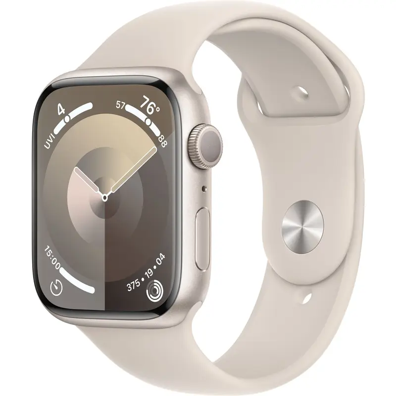 Apple Watch Series 9 (GPS) 45mm Star White Aluminum Case and Star White Sport Band, M/L (MR973)