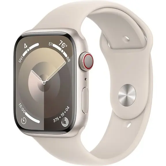 Apple Watch Series 9 (GPS+Cell) 45mm Starlight Alum Case & Starlight Sport Band, M/L