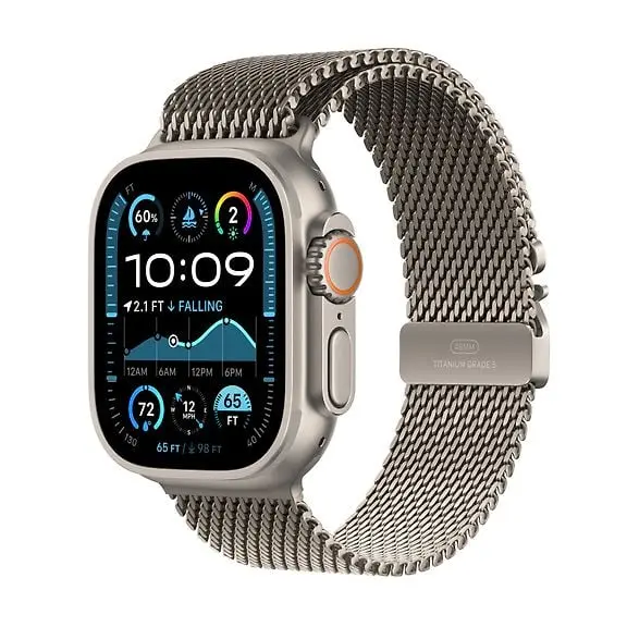 Apple Watch Ultra 2 (GPS+Cell) 49mm Natural Titanium Case, Titanium Milanese Loop, Small