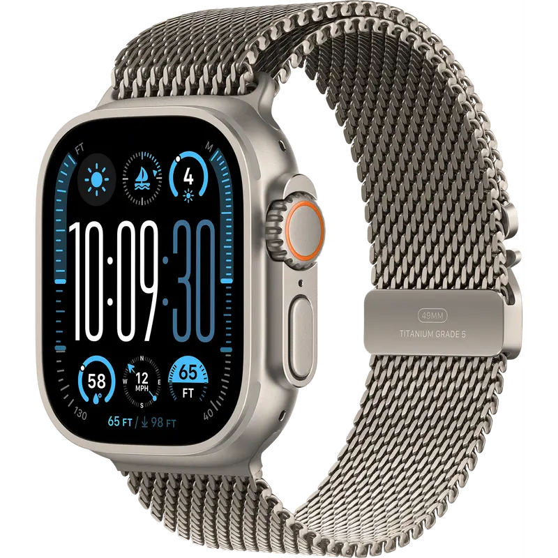 Apple Watch Ultra 2 (GPS + Cellular 49 mm), light titanium case and milanese bracelet, medium