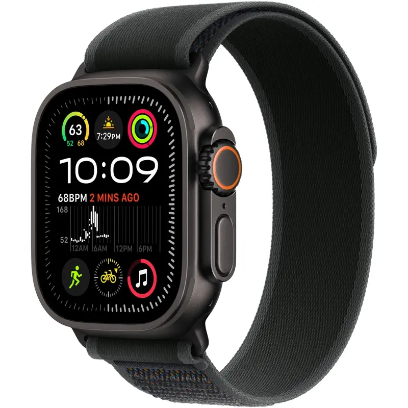 Apple Watch Ultra 2 (GPS + Cellular) 49mm Black Titanium Case and Black Trail Band, S/M (MX4U3)