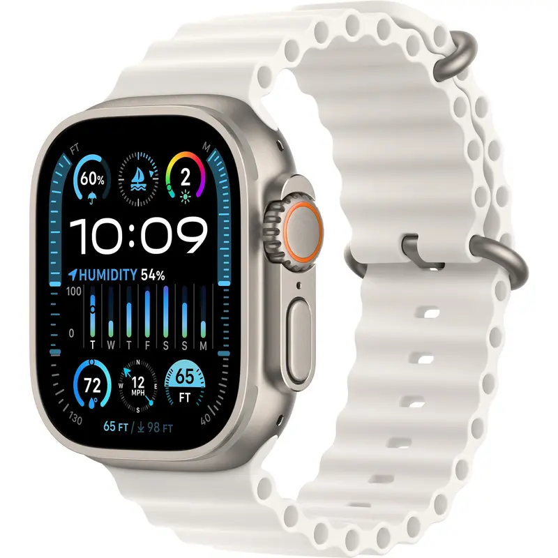 Apple Watch Ultra 2 (GPS + Cellular) 49mm Titanium Case and White Ocean Strap (MREJ3)