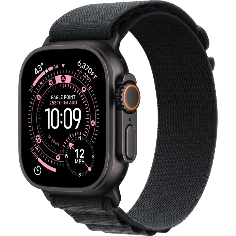 Apple Watch Ultra 3 (GPS+Cell 49mm), Black Titanium Case with Black Alpine Loop, Medium