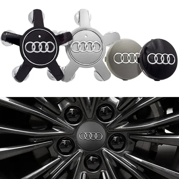 Audi Wheel Center Caps Hub Emblem - 4-Pack - Silver 60 mm