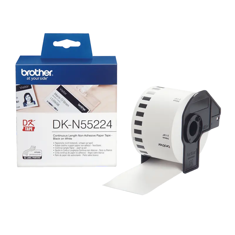 Brother DK-N55224 Continuous Non-Adhesive Paper Roll 54mm x 30.5m (Black on White)