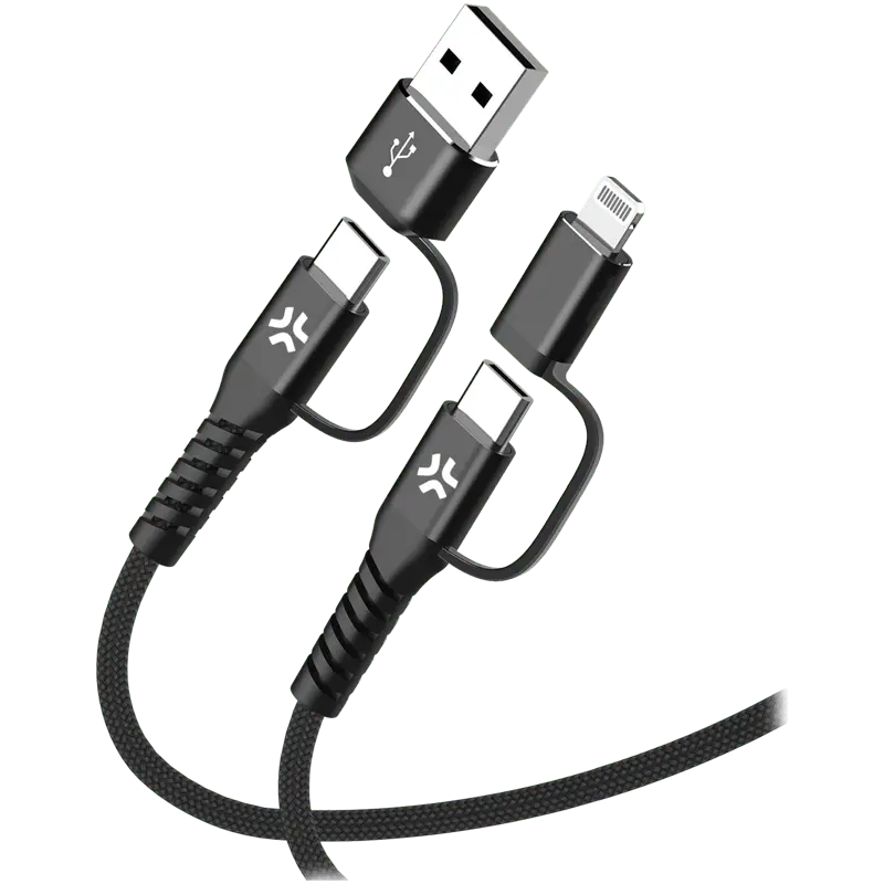CELLY 4-IN-1 CABLE A+C TO C+LIGHT 2M BK