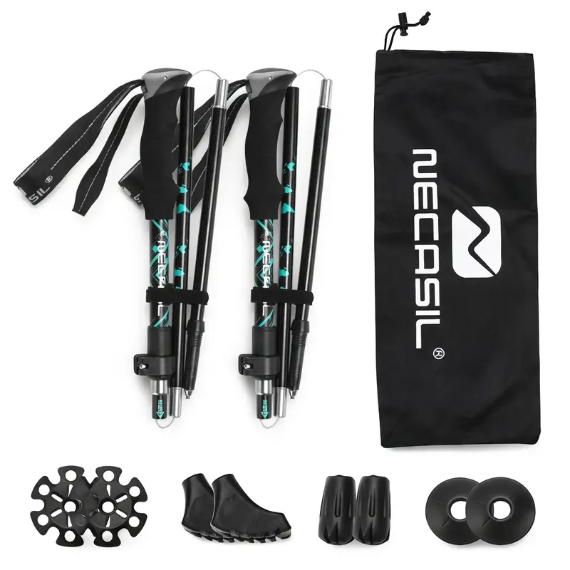 Foldable Trekking Poles - Adjustable Length Black