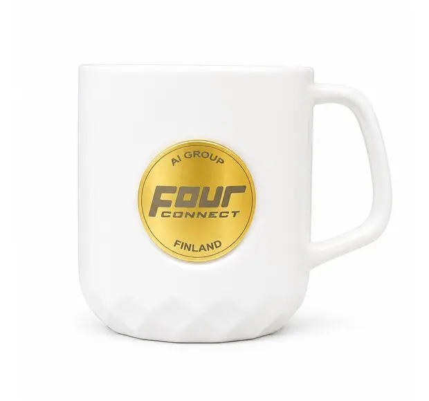 FOUR CONNECT 4-CUP kahvimuki - iso, valkoinen, logolla