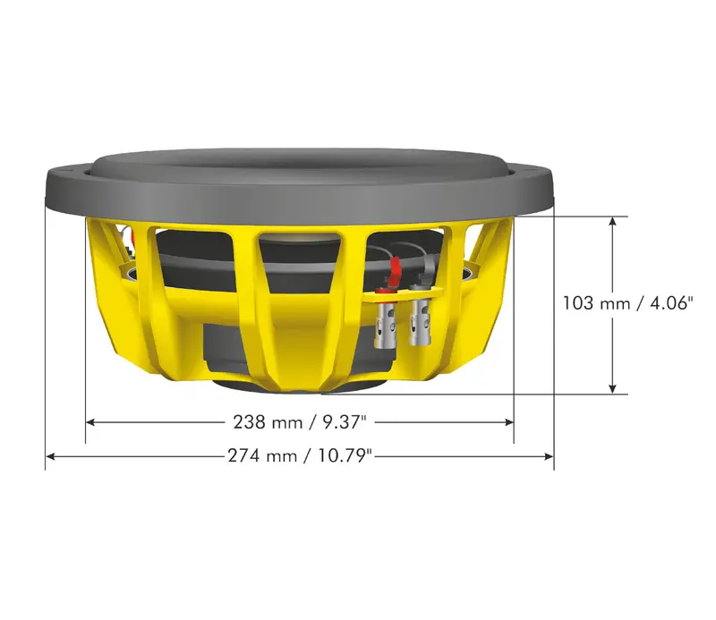 Ground Zero GZHW 10SPL-D2 FLAT subwoofer - 10", 600 W RMS, 2 x 2 Ω, syvyys 103 mm