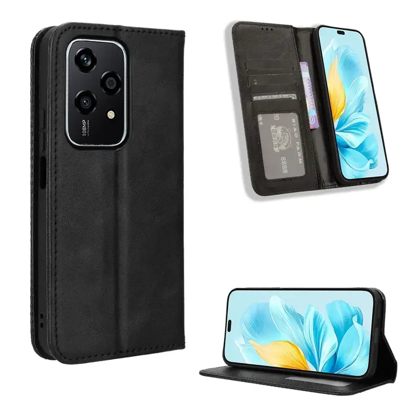 Honor 200 Lite Lompakko Suojakotelo Musta Magneetilla