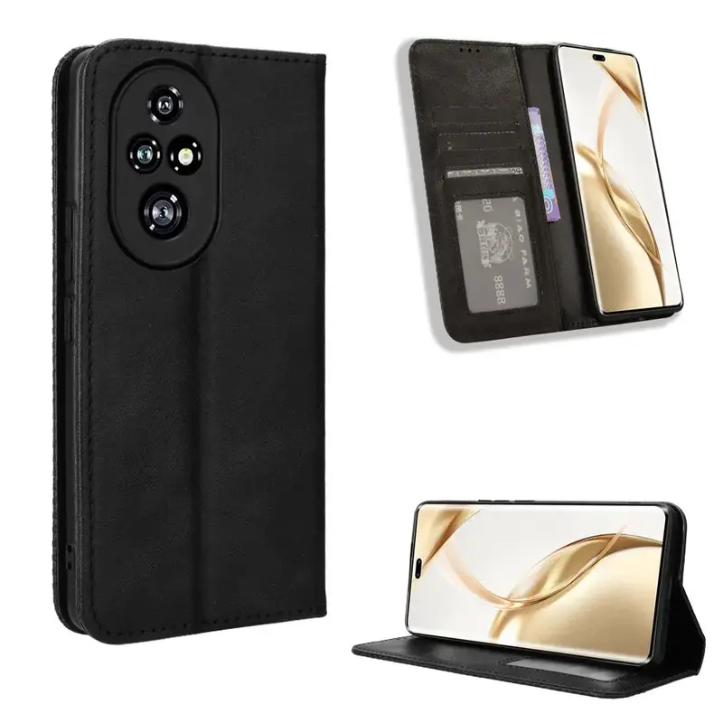 Honor 200 Pro Lompakko Suojakotelo Musta Magneetilla