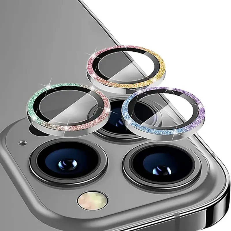 iPhone 11 / 11 Pro / 11 Pro Max Kameran panssarilasi Glitter - Sateenkaari (3kpl)