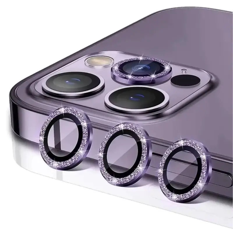iPhone 15 Pro / iPhone 15 Pro Max Kameran panssarilasi Glitter - Violetti (3kpl)