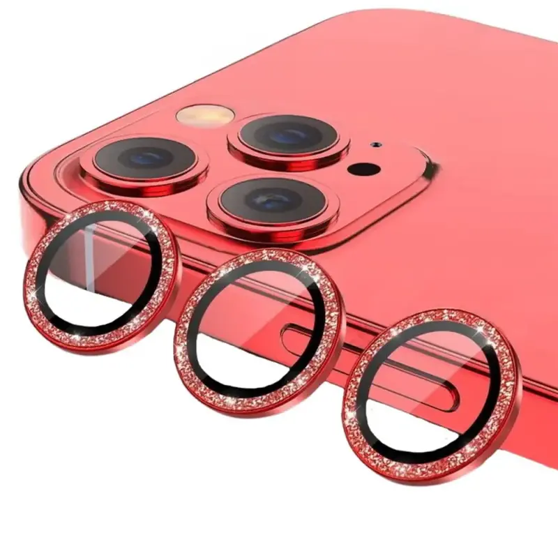 iPhone 16 Pro / iPhone 16 Pro Max Kameran panssarilasi Glitter - Punainen (3kpl)