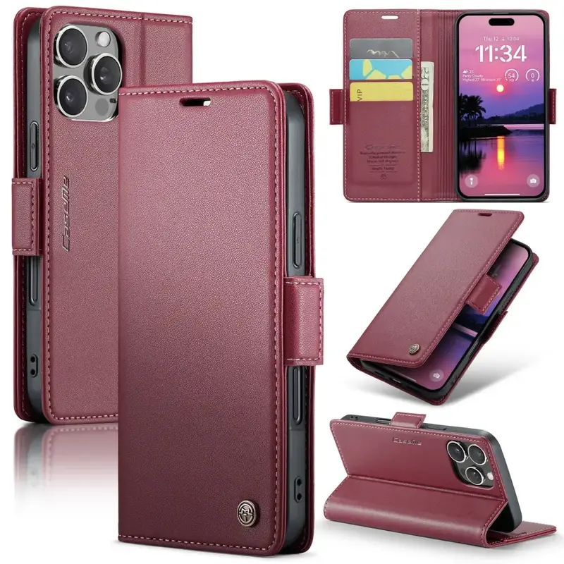 iPhone 16 Pro Max Lompakko suojakotelo RFID - Viininpunainen - CaseMe