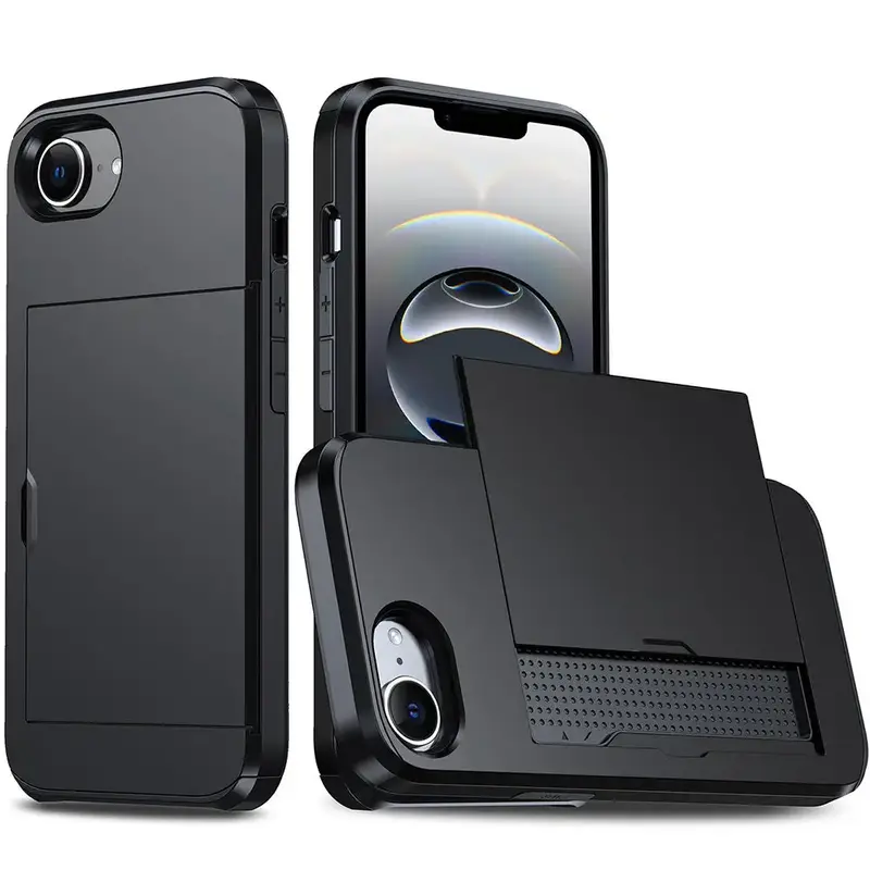 iPhone 16e / 17e Armor suojakuori korttikotelolla - musta