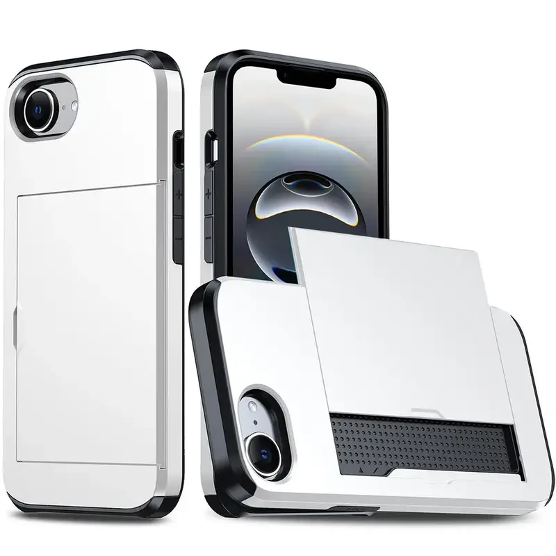 iPhone 16e / 17e Armor suojakuori korttikotelolla - valkoinen
