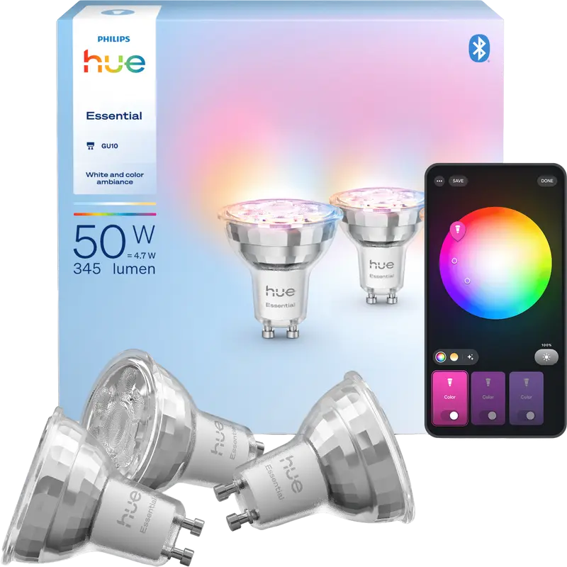 Philips Hue Essential GU10 Spotlight Smart Bulb, 3-pack