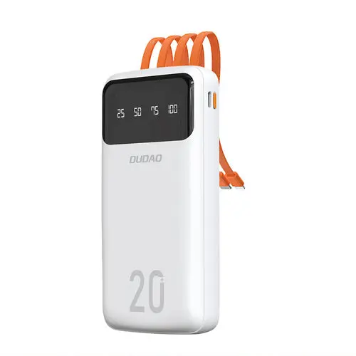 Powerbank Varavirtalähde Johdoilla 20000mAh - Valkoinen
