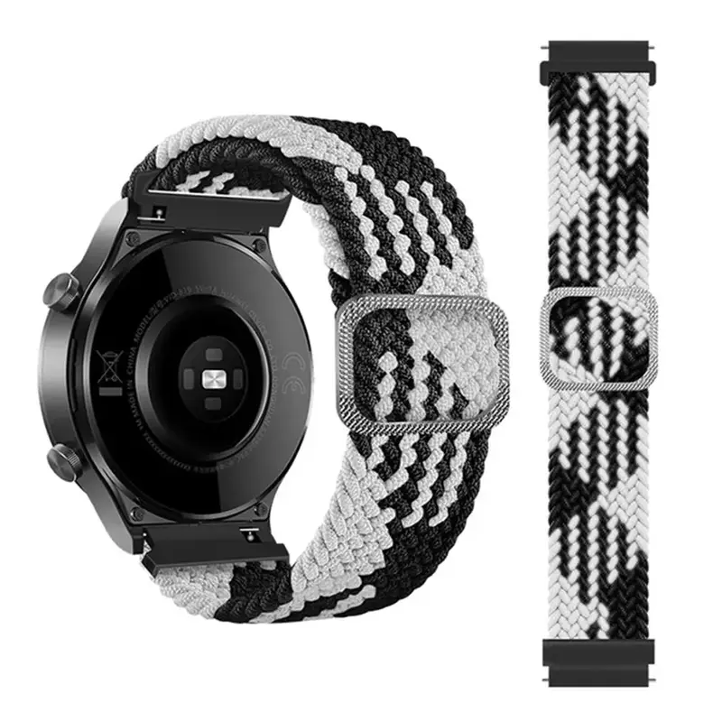 Punottu Nailonranneke 22mm - Musta-Valkoinen