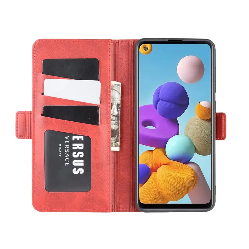 Samsung Galaxy A21s Lompakko Suojakotelo Punainen