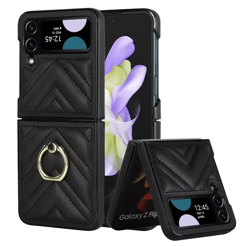 Samsung Galaxy Z Flip 4 Suojakuori nahkakuviolla - Musta