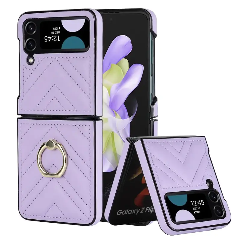 Samsung Galaxy Z Flip 4 Suojakuori nahkakuviolla - Violetti