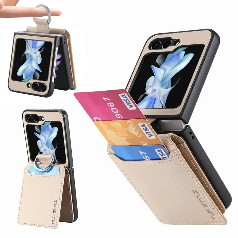 Samsung Galaxy Z Flip 5 Lompakkokotelo Sormuksella – Khaki