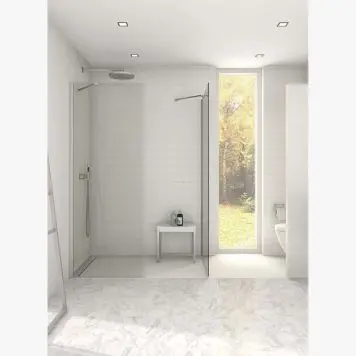 Scanbad Match Fixed Shower Wall, Satin/Clear Glass 137-139x197.5 cm