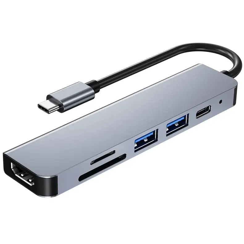 USB-C - 4K Multiport adapteri + muistikortin lukija - harmaa