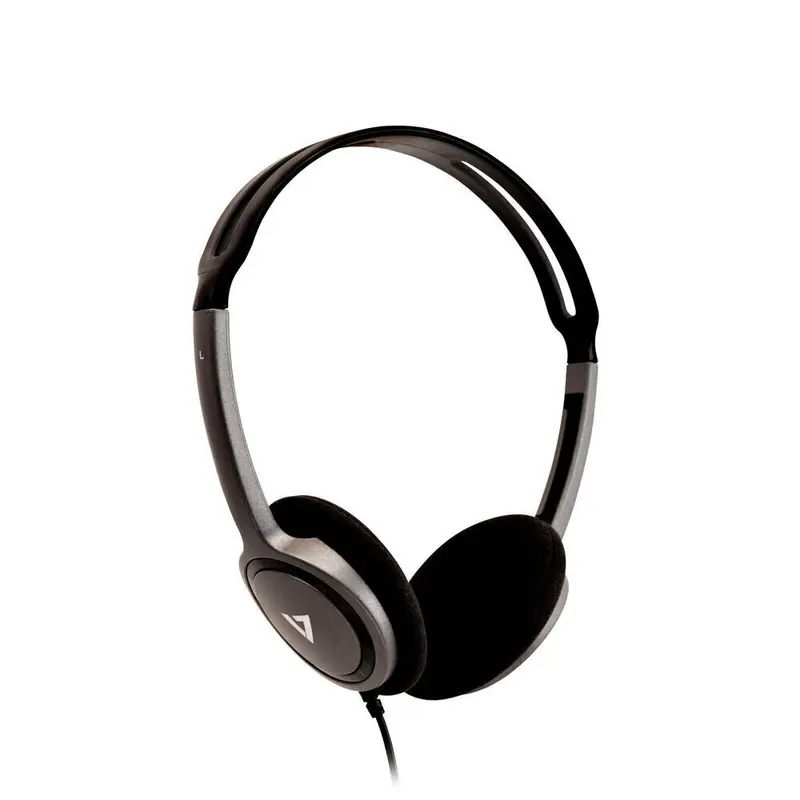 V7 HA310 Lightweight Wired Stereo Headset, Black/Silver