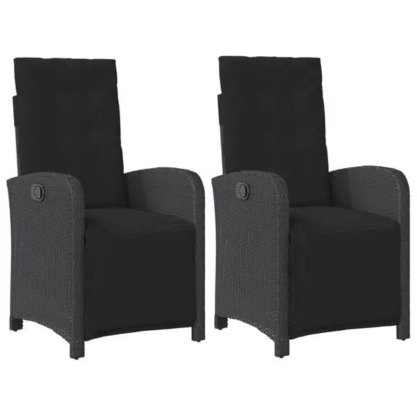 vidaXL Reclining Patio Chairs 2 pcs with Footrest Black Poly Rattan